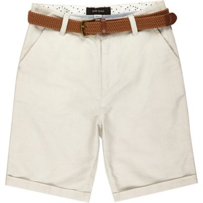 Boys beige belted Oxford shorts